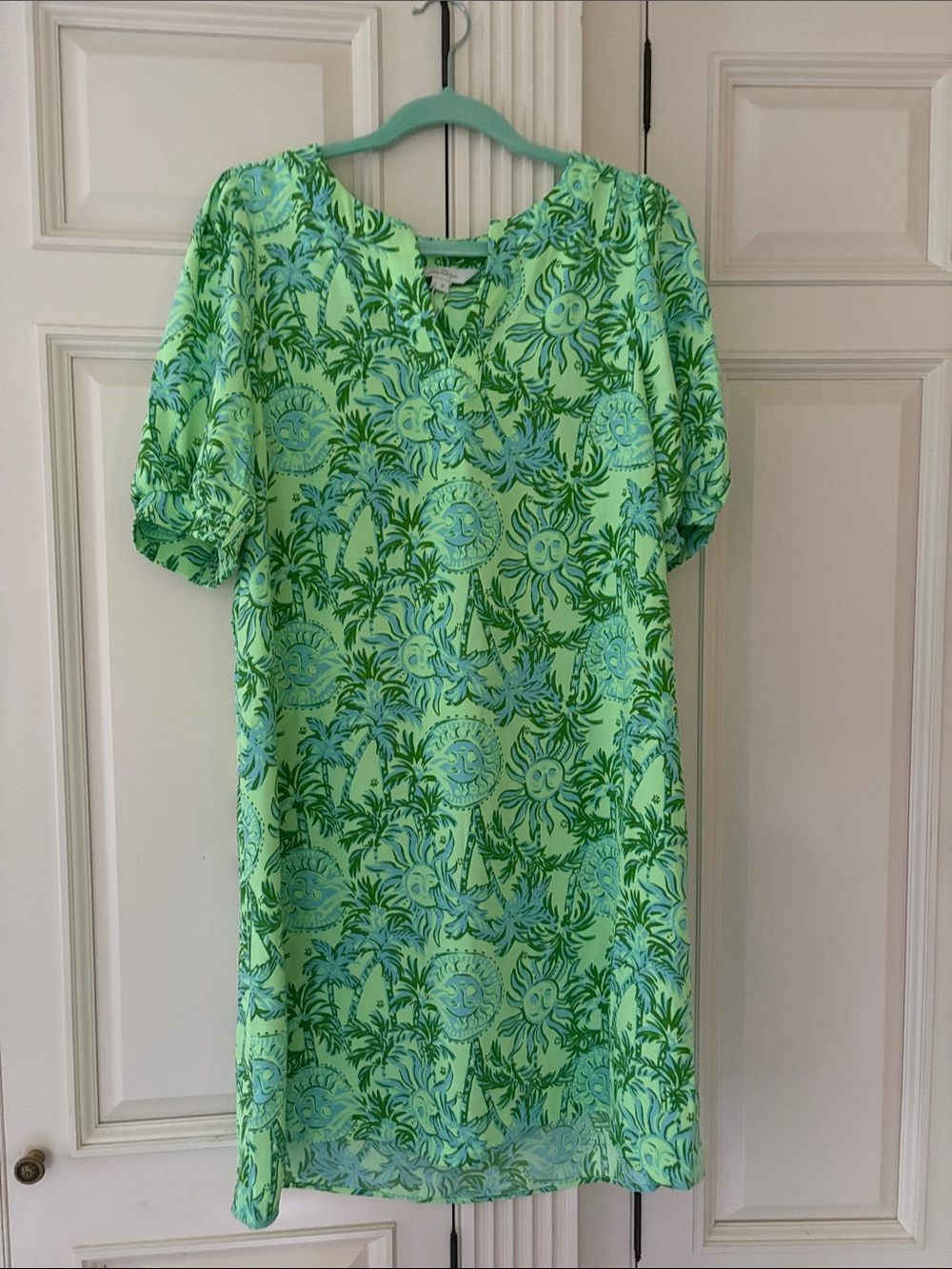 Lilly Pulitzer Bright Lime & Teal Tropical Print Mini Dress